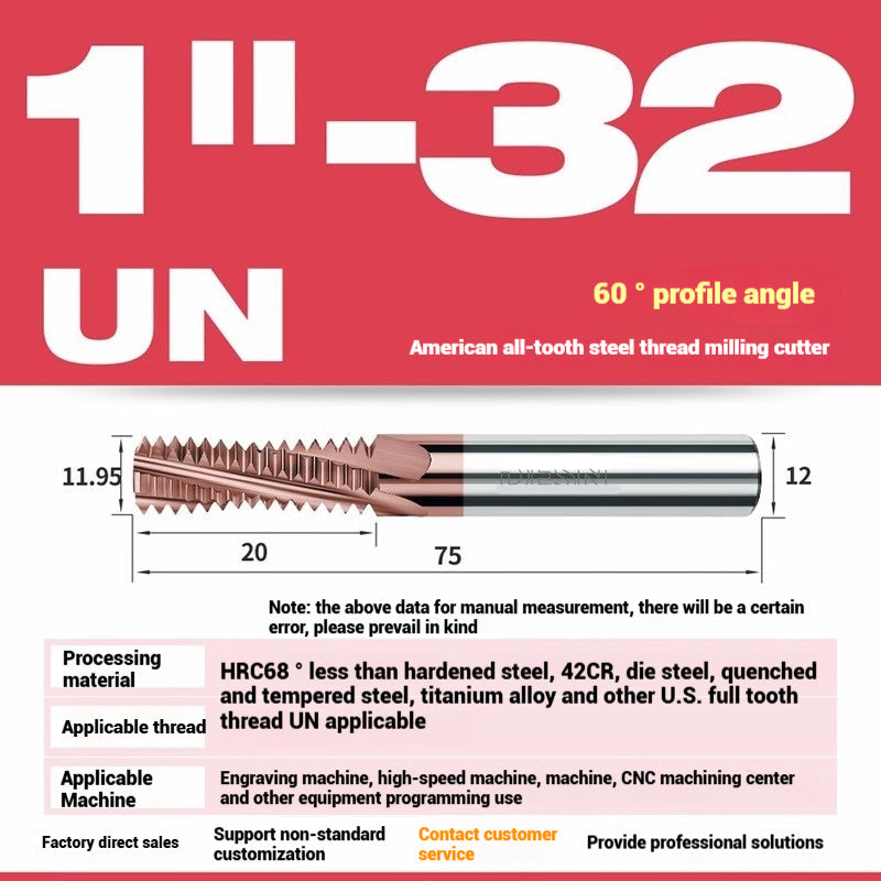 1116-65° high hard tungsten carbide thread milling cutter Long tooth full tooth alloy American thread milling cutter UNC UNF aluminum stainless steel Shandong Denso Pricision Tools Co.,Ltd.